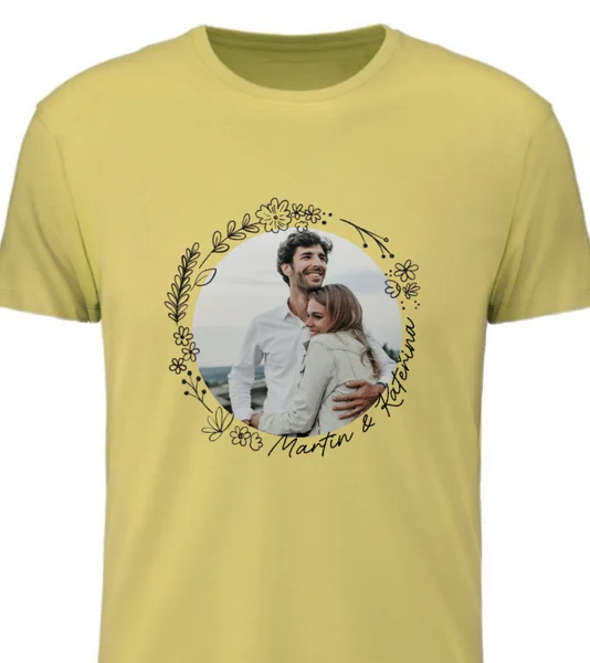 Personalizované dámské tričko s fotografií a květinovým ohraničením