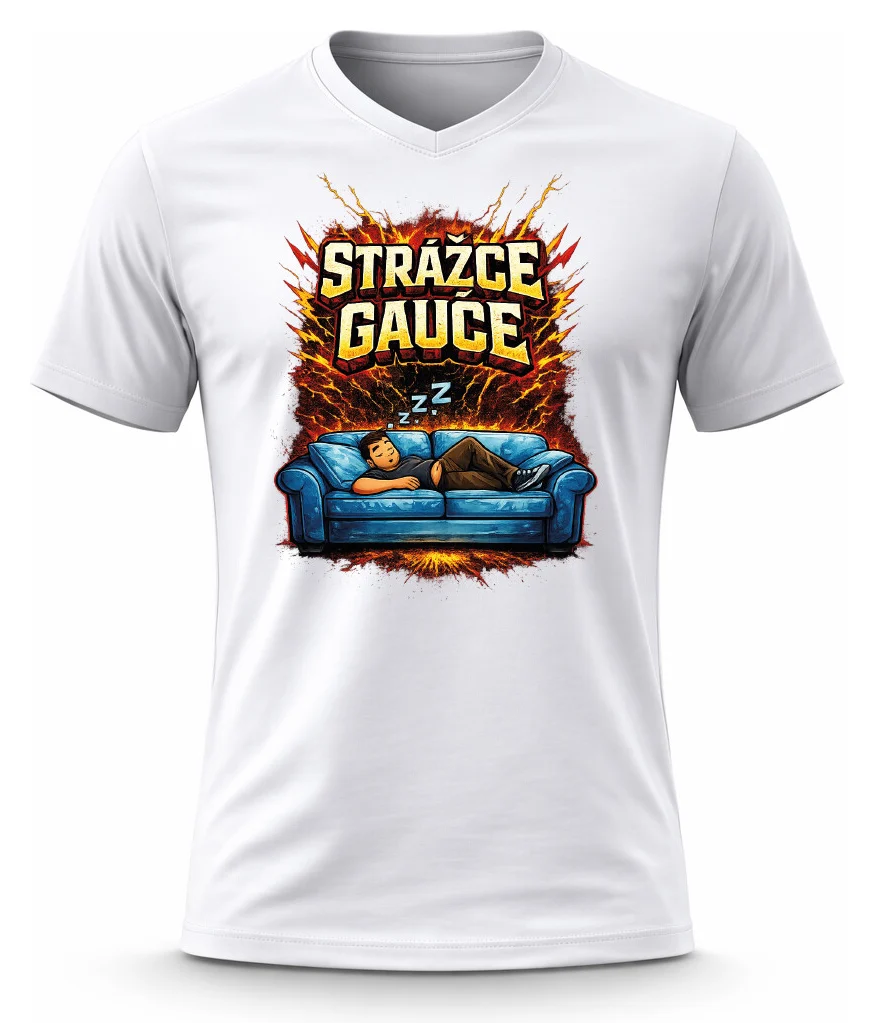 Pánské bavlněné tričko s potiskem - STRÁŽCE GAUČE